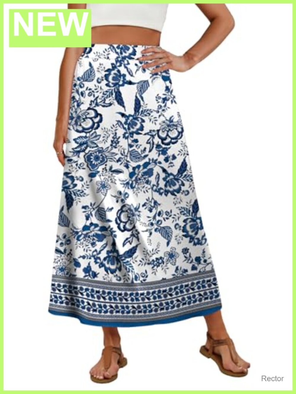 OFEEFAN Maxi Long Skirt with Pockets Stretchy A-Line Flowy Boho Casual